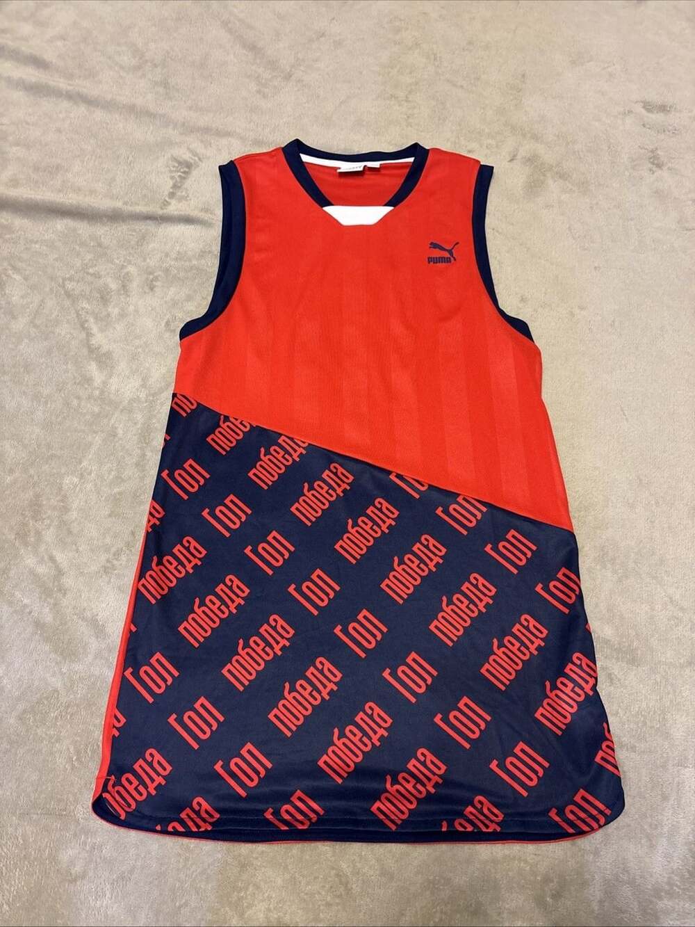 PUMA Women's Worldcup 2018 Tank Dress long tee Sz Small - Red/Navy Flame Scarlet